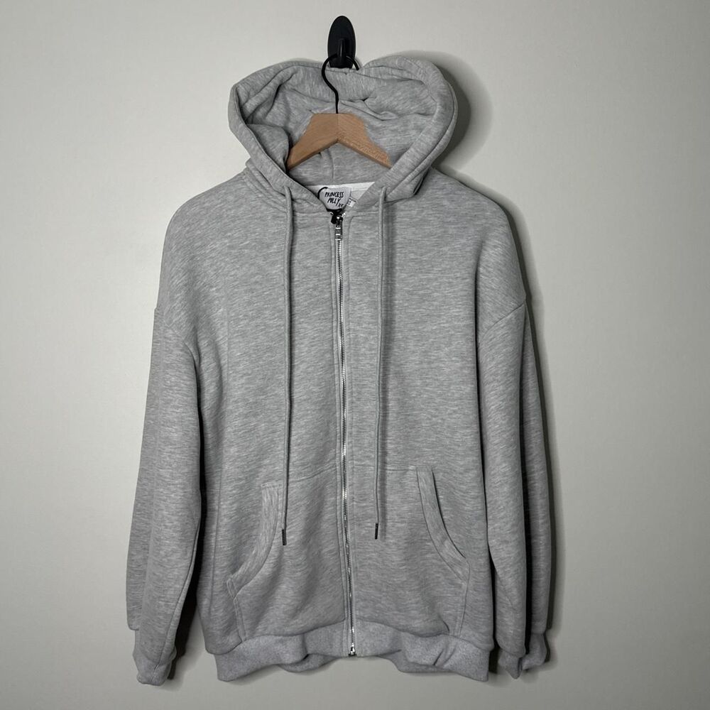 Princess Polly Casual Cotton Terry Zipup Hoodie in Grey Size S